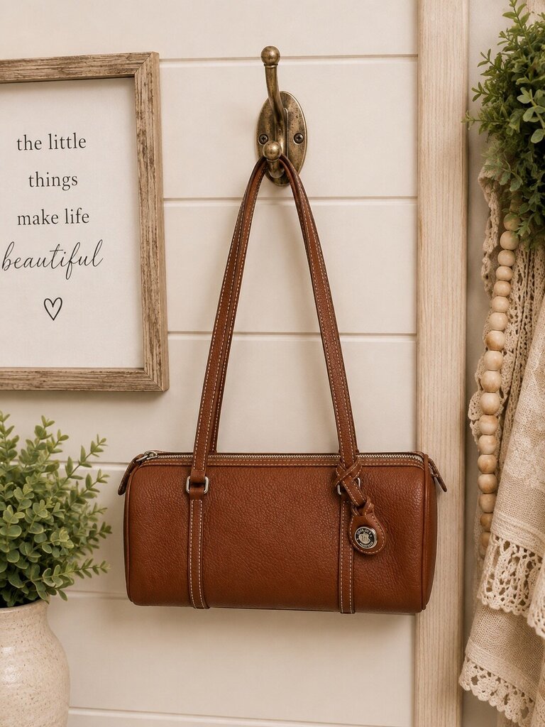 Vintage Dooney & Bourke All-Weather Leather Barrel Satchel Bag