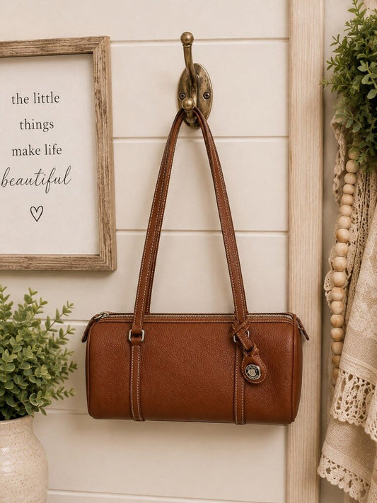 Vintage Dooney & Bourke All-Weather Leather Barrel Satchel Bag