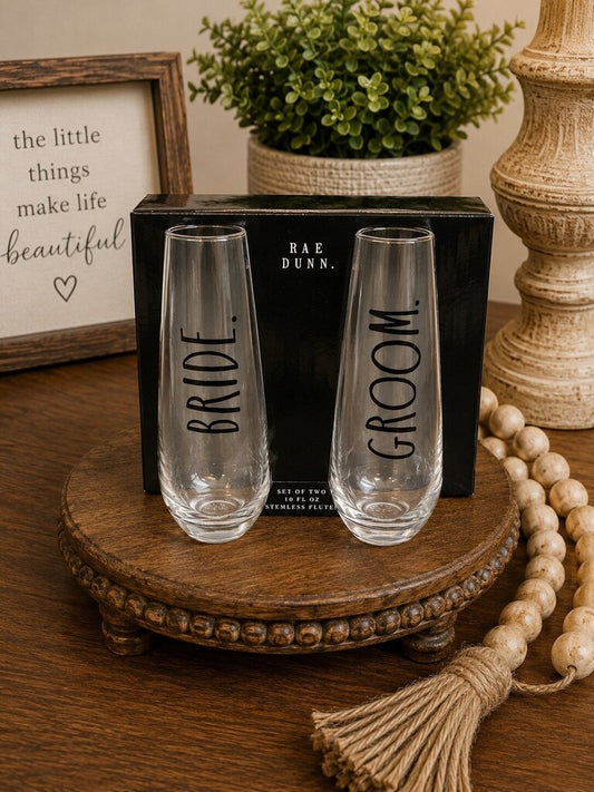 RAE DUNN Bride & Groom Glasses NEW!