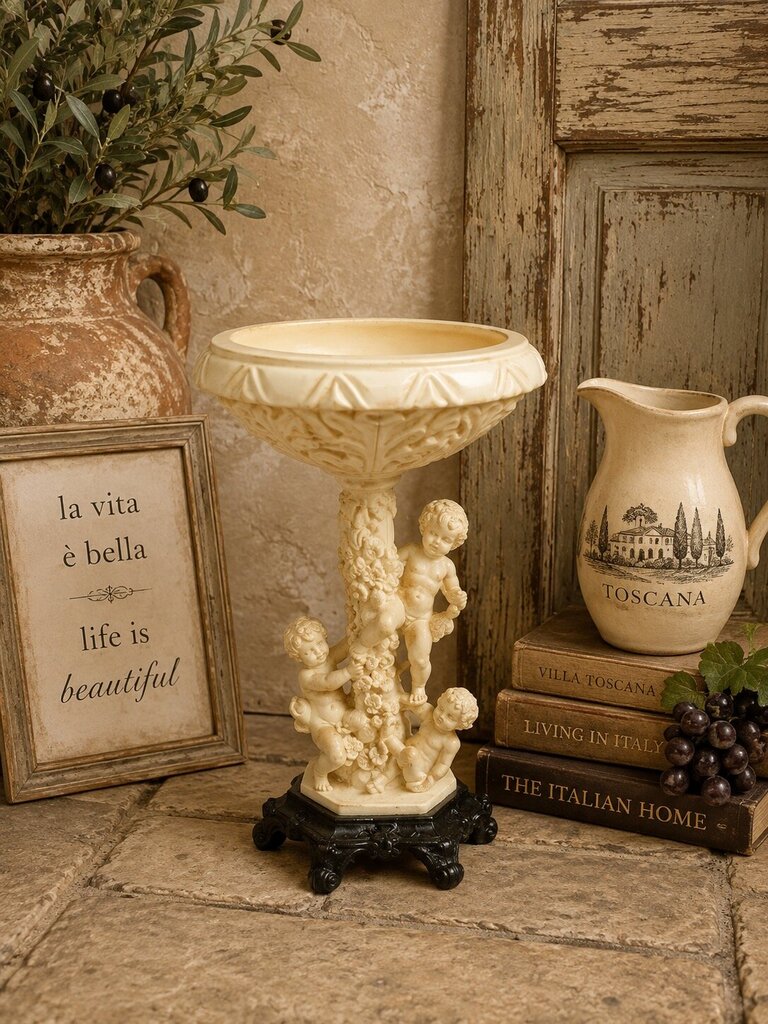 Italian Hollywood Regency Style Cherub Pedestal Bowl/Birdbath