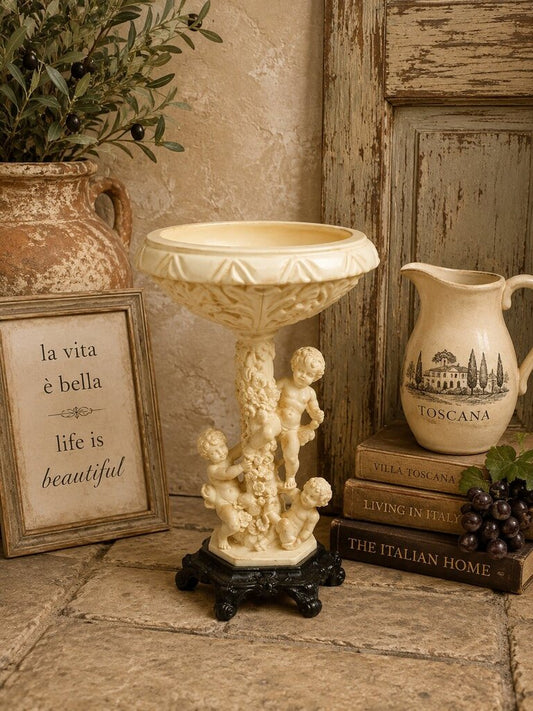 Italian Hollywood Regency Style Cherub Pedestal Bowl/Birdbath