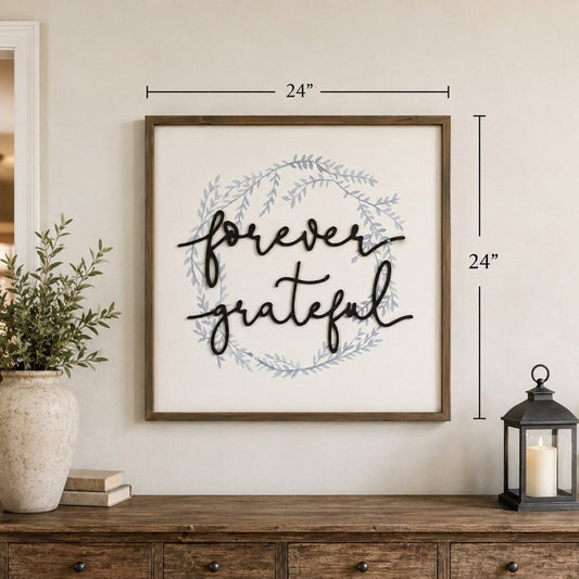 Forever Grateful Framed Wall Art. (24x24inches)