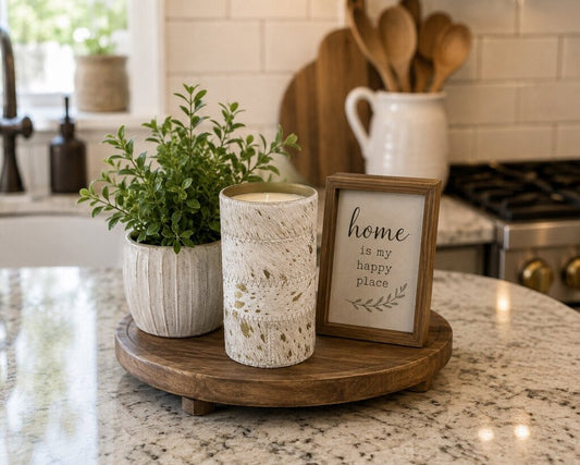 Cowhide w/gold Flakes Deco Candle (6in)