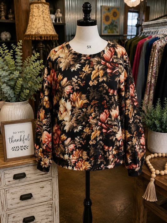 Brown Floral Sweatshirt with fur liner. NEW!