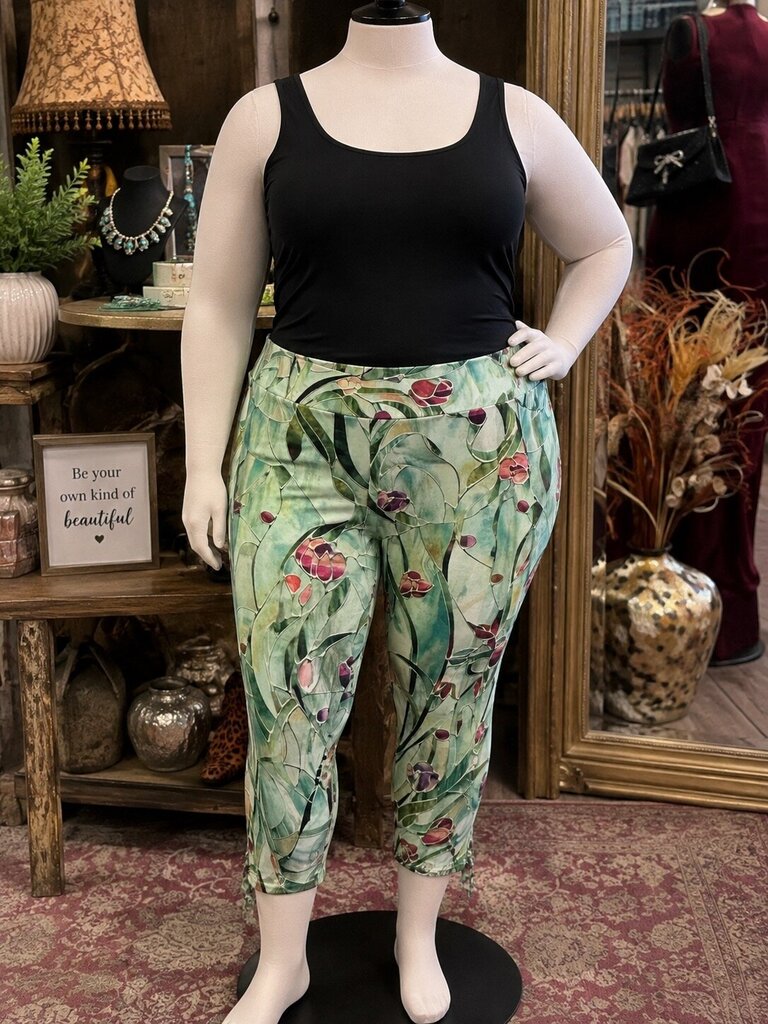 Mint Green Floral Pull On Capri