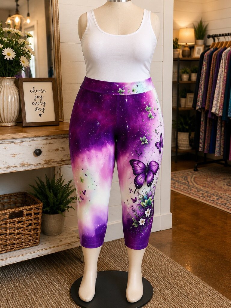 Purple Butterfly Accented Pull On Capri