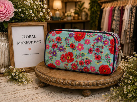 Aqua & Floral Makeup Bag
