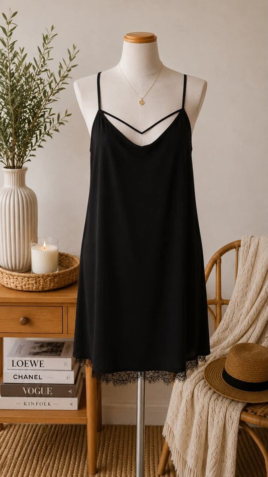 ING Black Sleeveless Dress w/Lace Hem Size S NEW!!