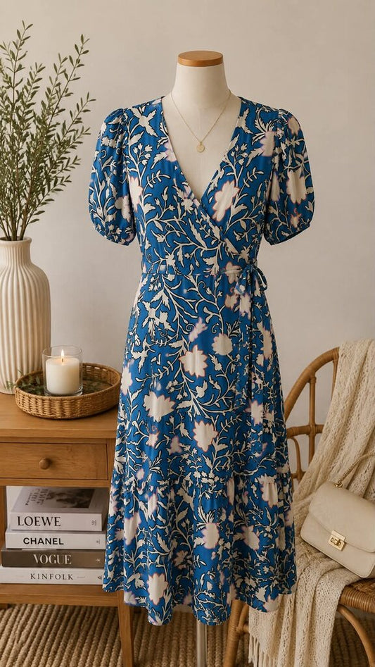 Knox Rose Blue Flower Print Long Dress Size S