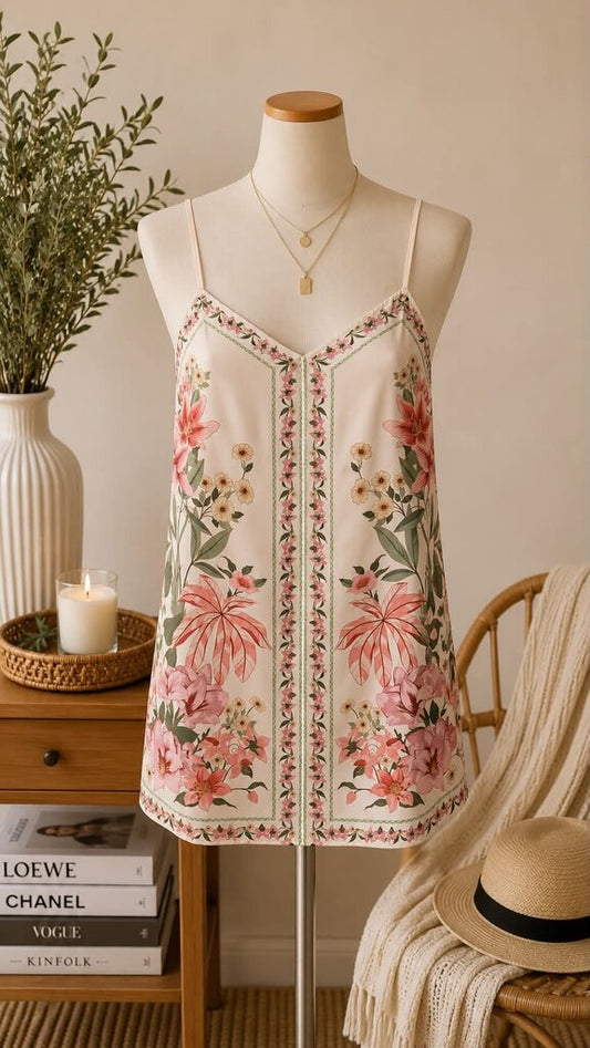 Beige Floral Halter Dress Size M
