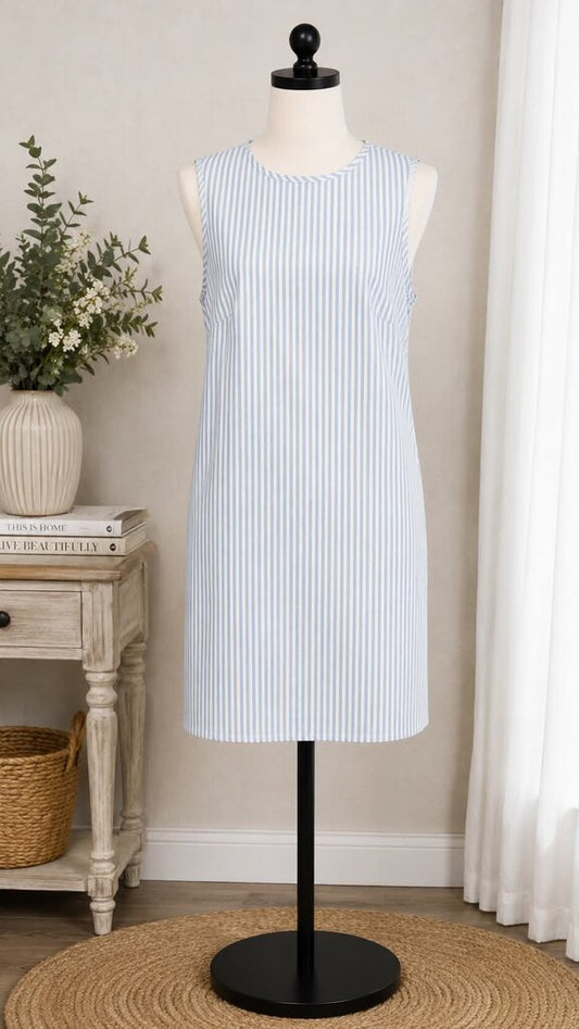 Blue White Stripe Sleeveless Dress Size S