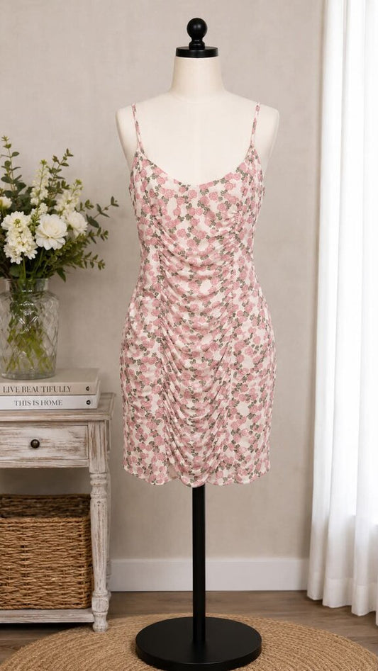 Ivory Rose Print Body Con Dress Size S