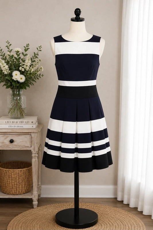 Lauren Ralph Lauren Black White Stripe Dress Size 10