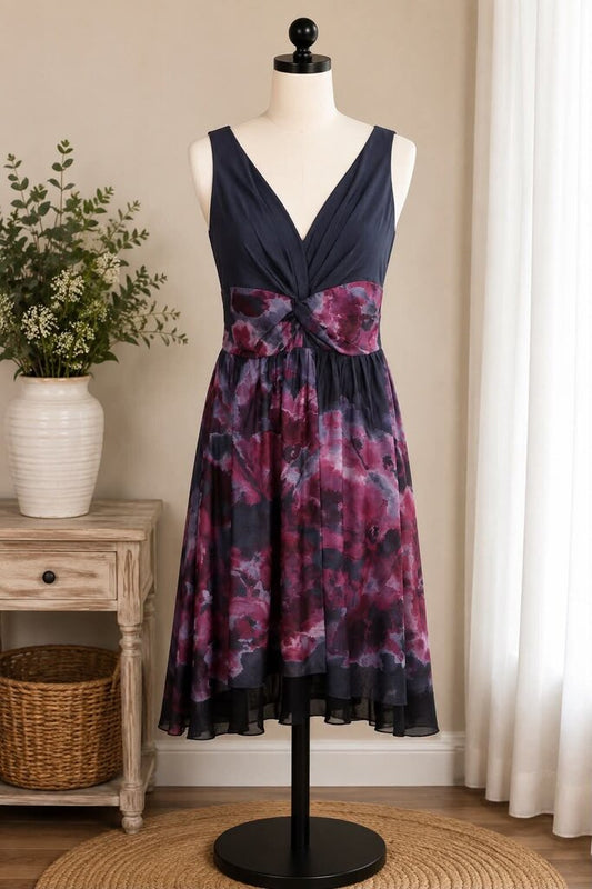 Lela Rose Purple Grey Watercolor Sleeveless Dress Size 10 NEW!!