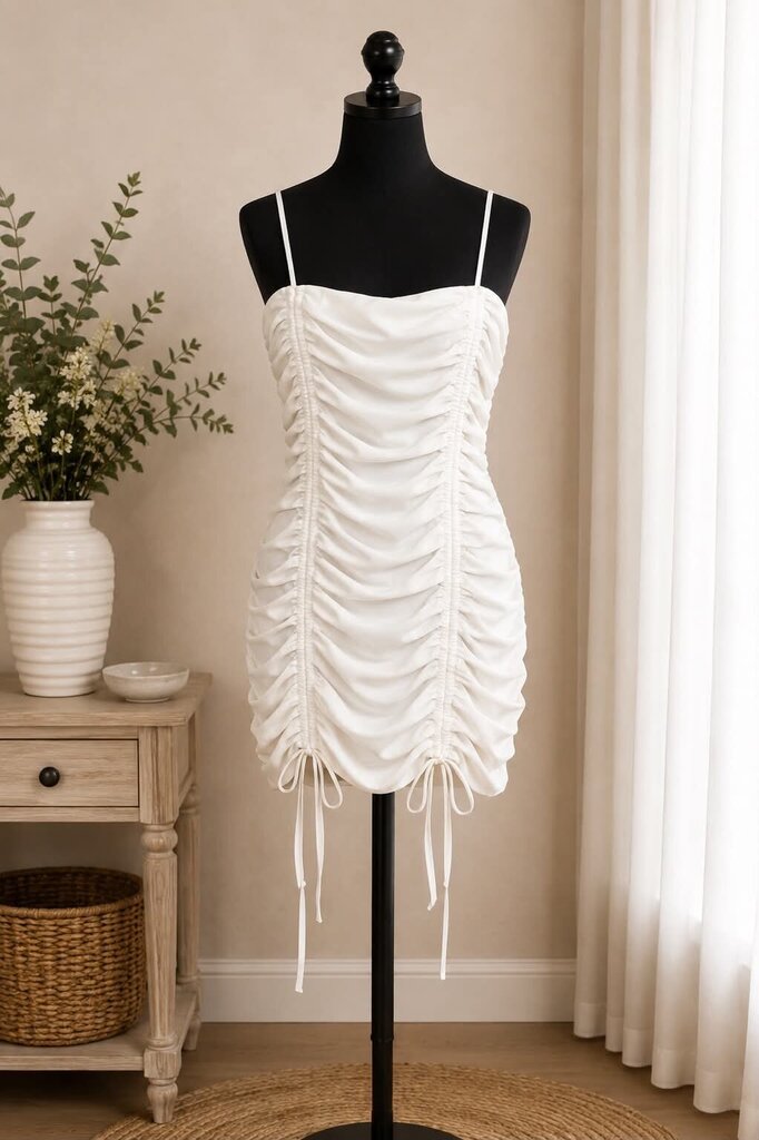 Tiger Mist White Ruched Body Con Dress Size M