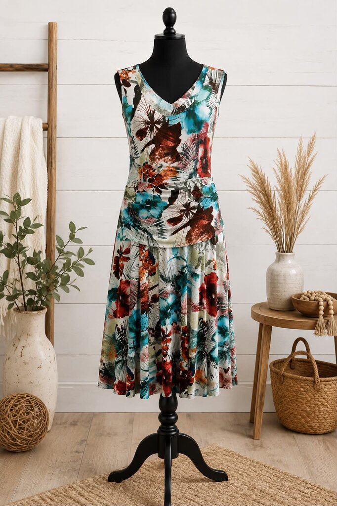 North Style White Flower Print Sleeveless Dress Size M
