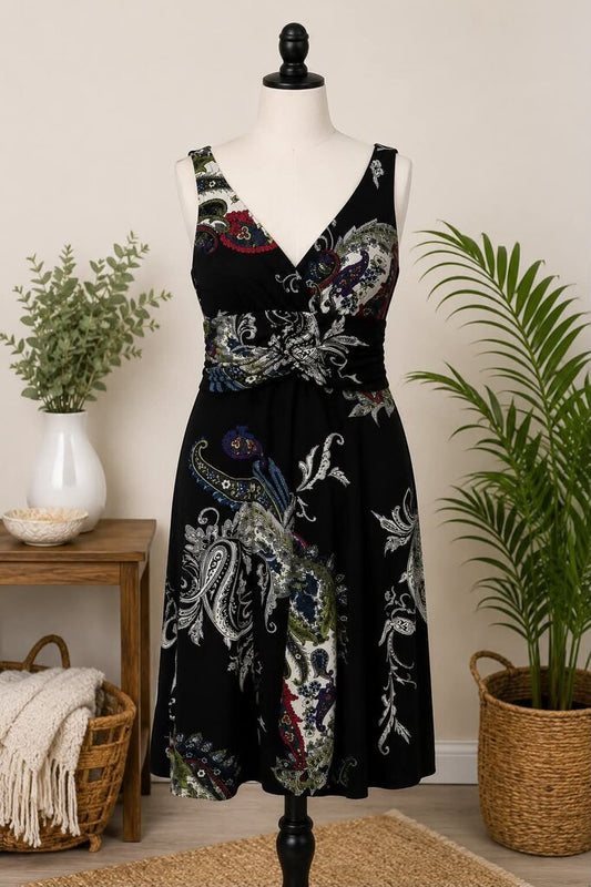 R&K Originals Black Paisley Sleeveless Dress Size 10