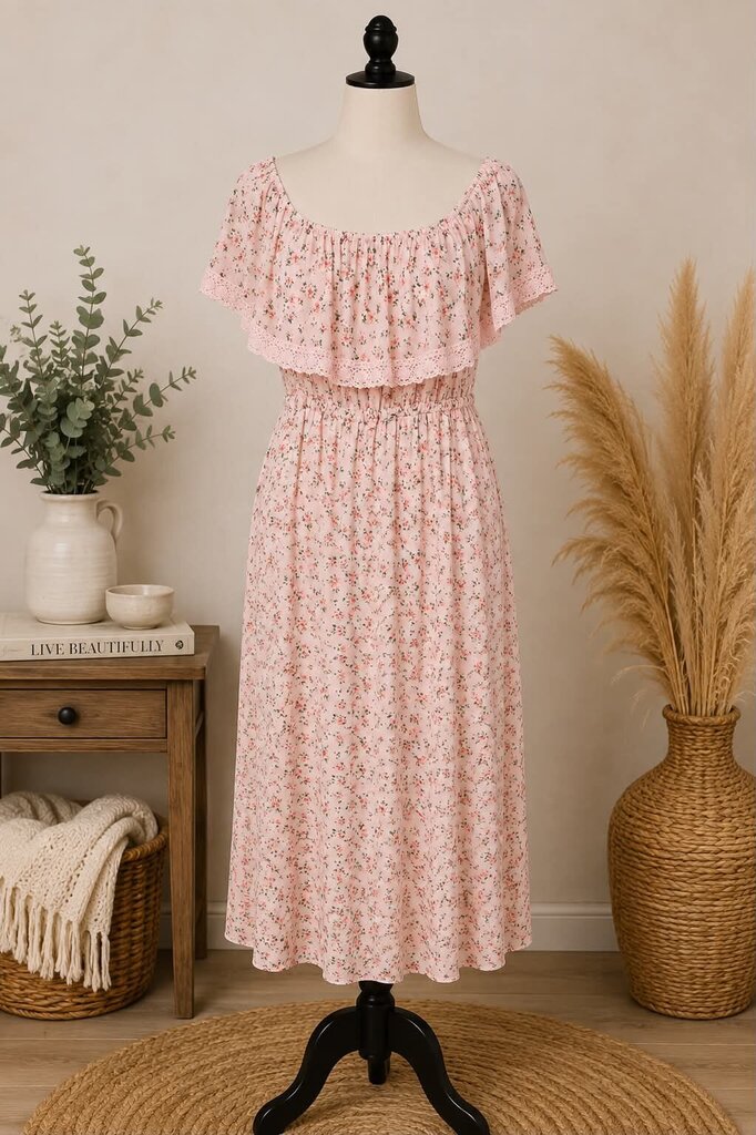 Bongo Pink Floral Overlay Long Dress Size M