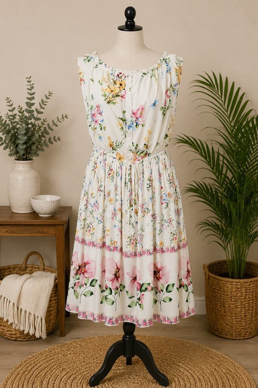 White Floral Strapless Dress Size M