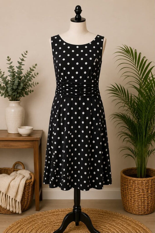 Jessica Howard Black Polka Dot Sleeveless Dress Size 12P