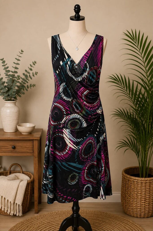 Isle Apparel Black Print Sleeveless Dress Size L