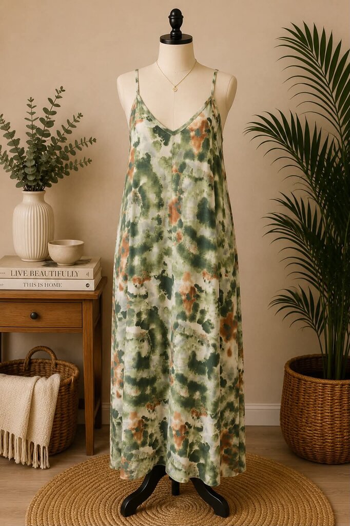 Zenana Green Tie Dye Sleeveless Long Dress Size 1X