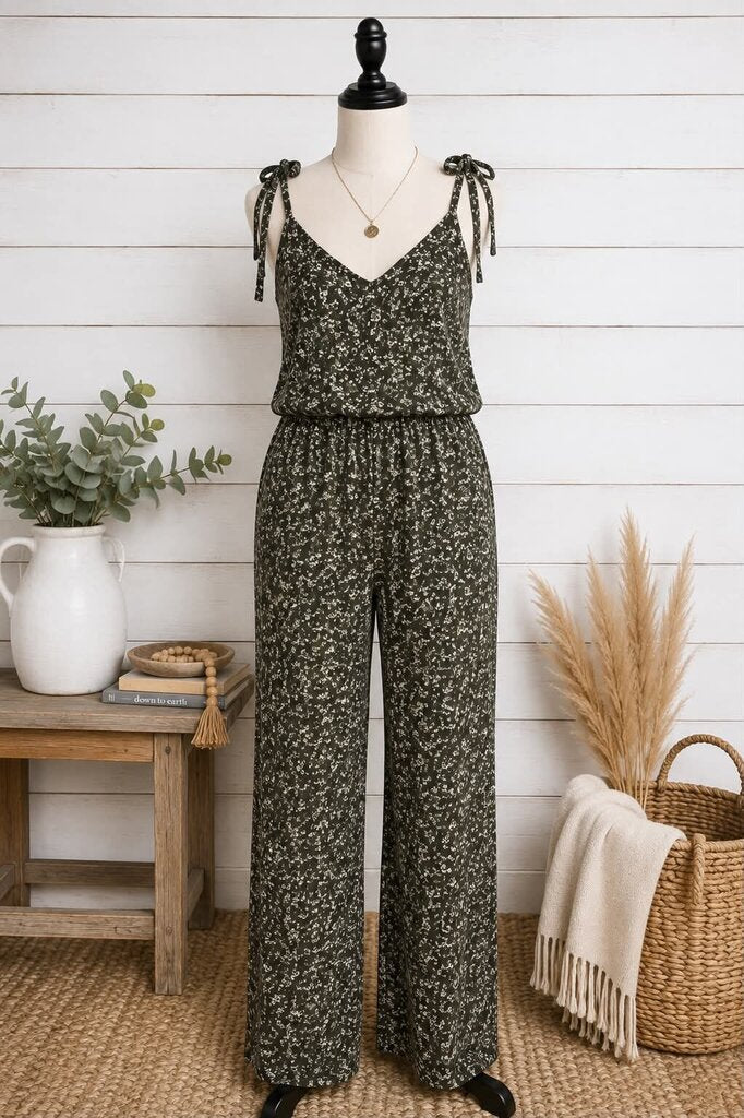 Ces Femme Green Floral Sleeveless Jumpsuit