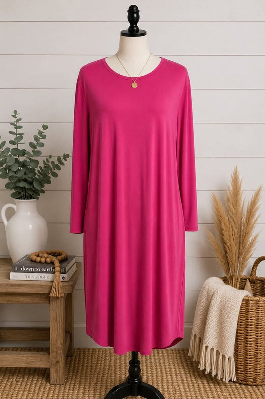 Fuchsia Solid 3/4 Sleeve Dress Size 3X