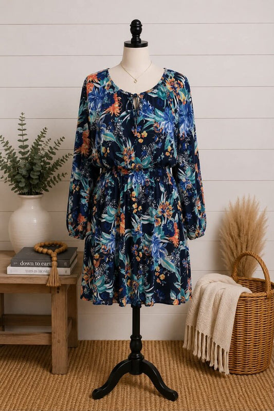 Floral Print Elastic Waist Dress