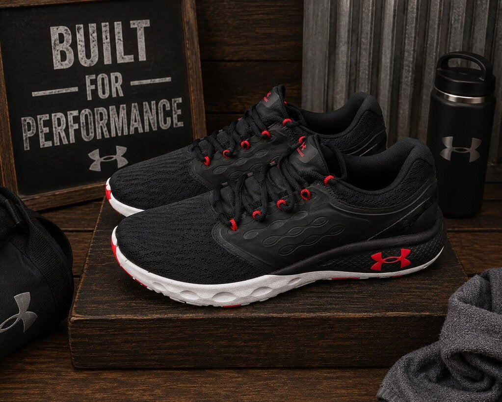 Men's Under Armor Black Red Tennis Shoes Size 10