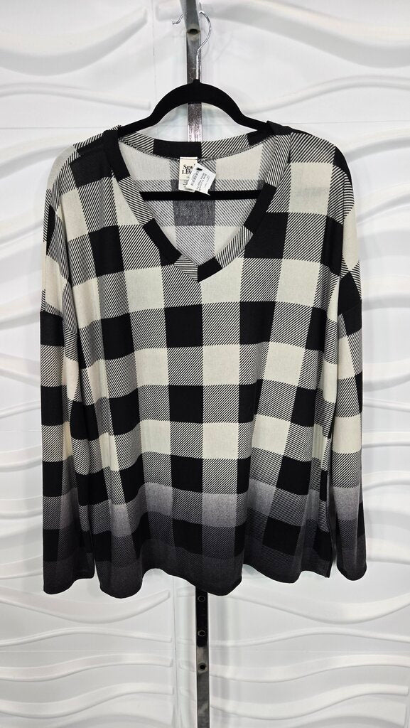 Sew In Love Black White Plaid Top Size 2X