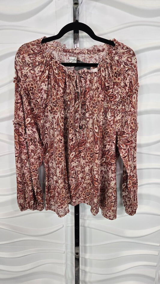 Floral Paisley Print Ruffle Top