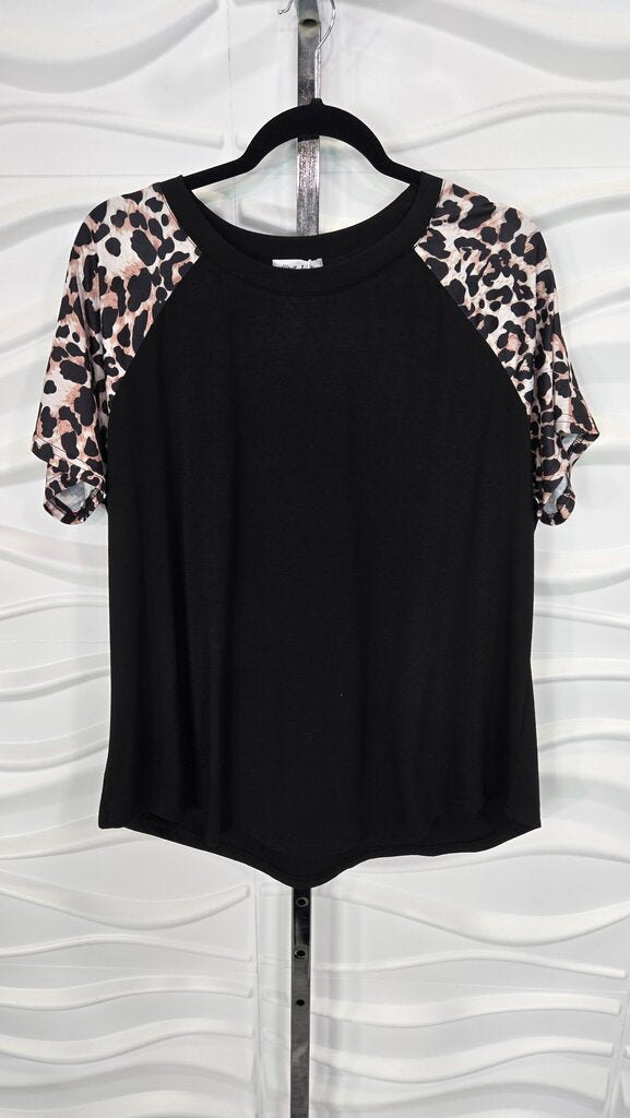Wiholl Black Leopard Sleeve Top Size 2X NEW!!