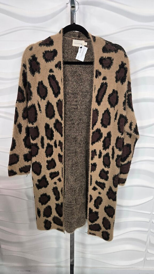 Dreamers Leopard Fuzzy Cardigan Size M