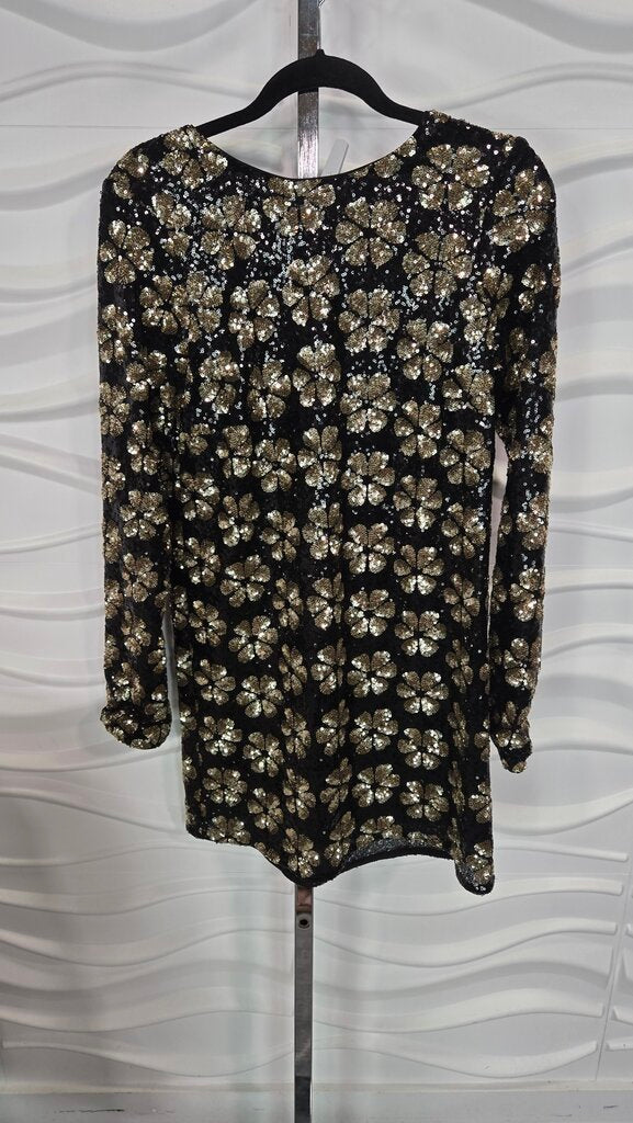 Show Me Your MuMU Black Gold Sequin Dress Size M Retail $228