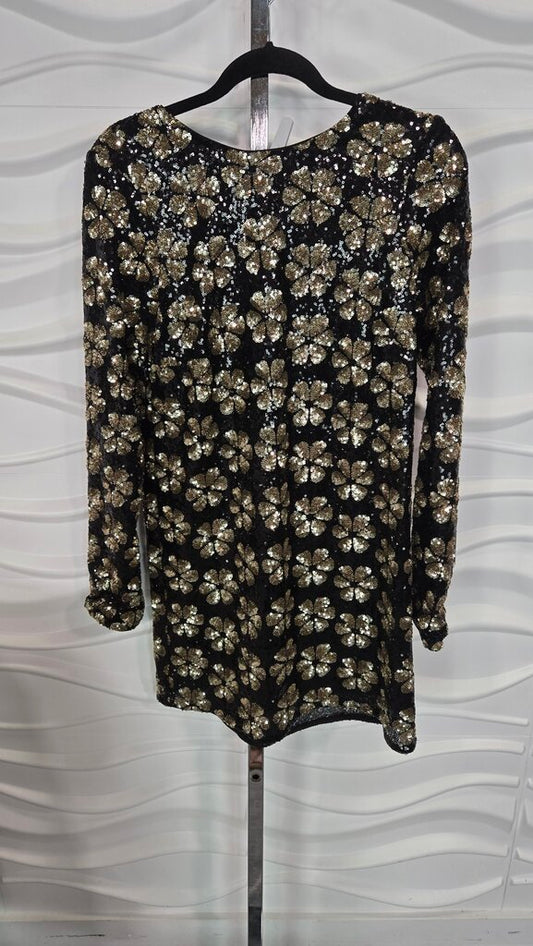 Show Me Your MuMU Black Gold Sequin Dress Size M Retail $228