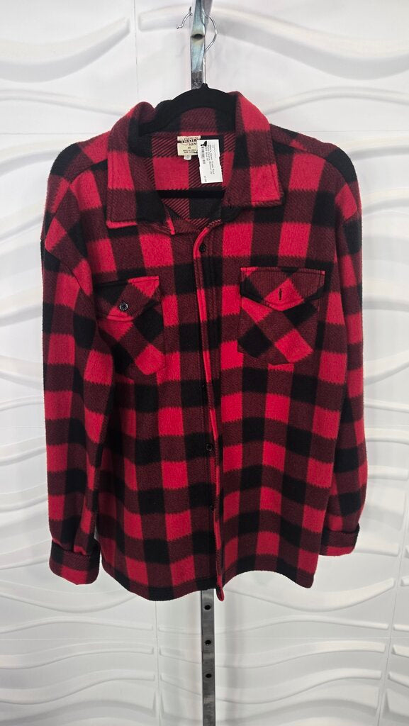 Men's Open Trails Red Plaid Fleece Button Up Shirt Size M