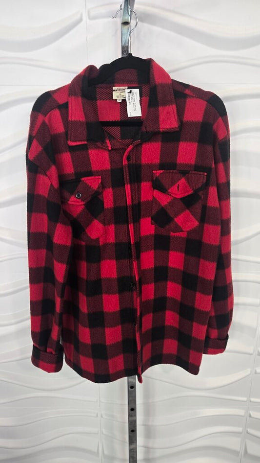 Men's Open Trails Red Plaid Fleece Button Up Shirt Size M