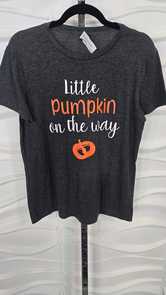 Charcoal "Little Pumpkin On The Way" Graphic Tee Size M