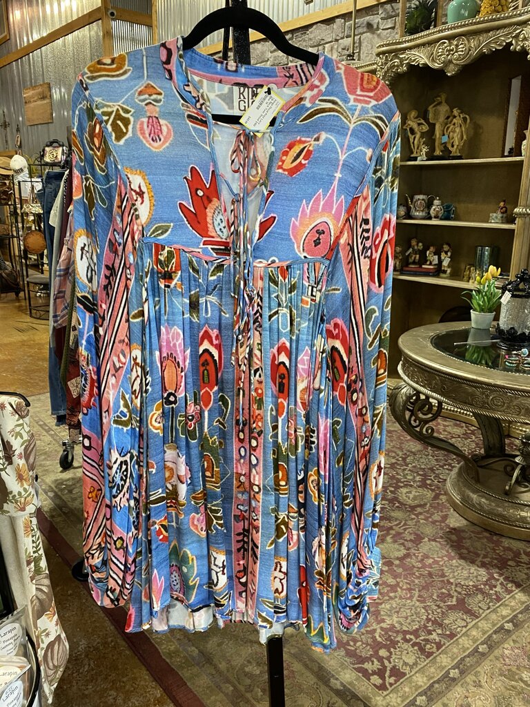 Floral Print Lace Up Neck Tunic Retail $160