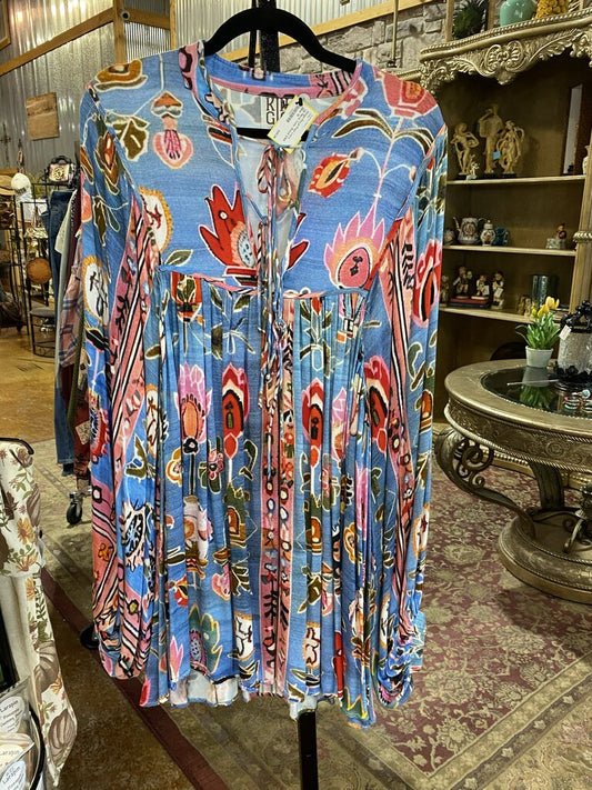 Floral Print Lace Up Neck Tunic Retail $160