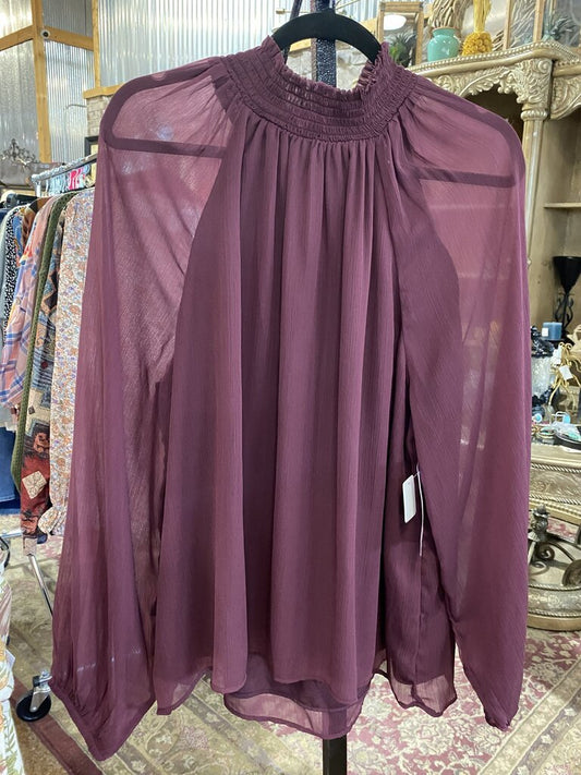 Sheer Sleeve Smocked Collar Top New!!