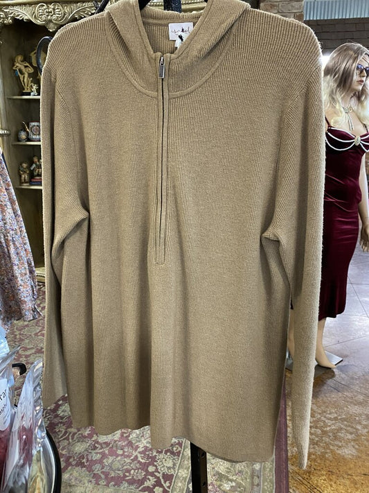 Isabel Tan Ribbed Quarter Zip Top Size XXL