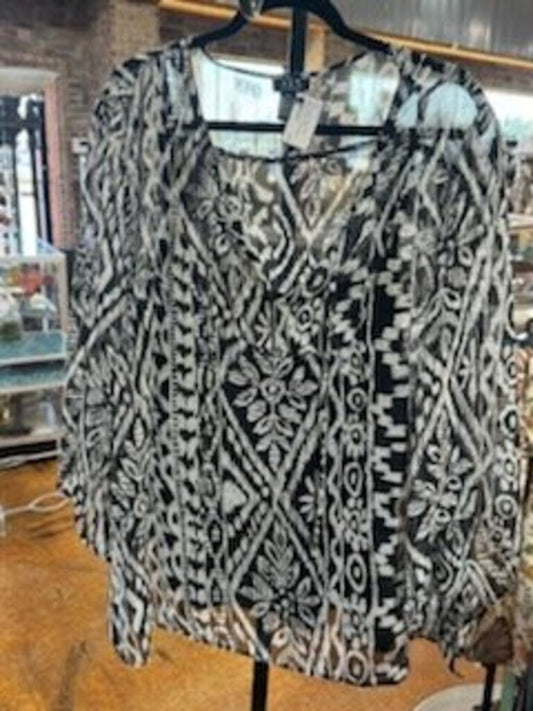 Tribal Print Sheer Top w/Attached Tank