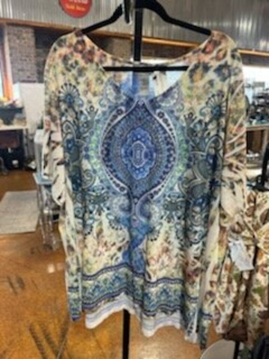 Catherine's Printed Rhinestone Top Size 3X