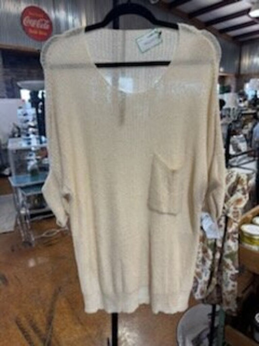 Beige Open Knit Top w/Pocket Size S NEW!!