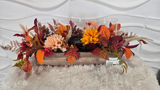 3 Candle Box Fall Floral Decor