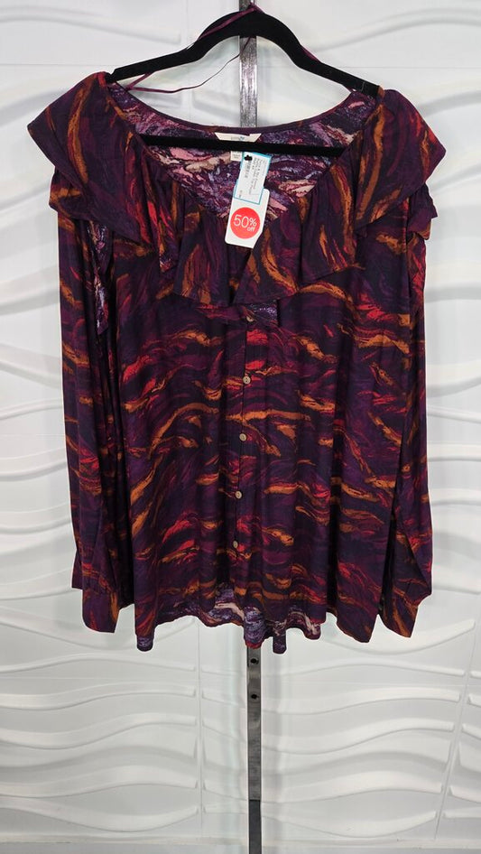 Printed Ruffle Collar Top