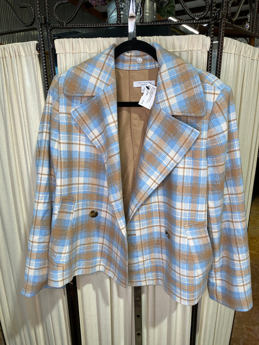 Ann Taylor Weekend Blue Plaid Blazer Size M Retail $219