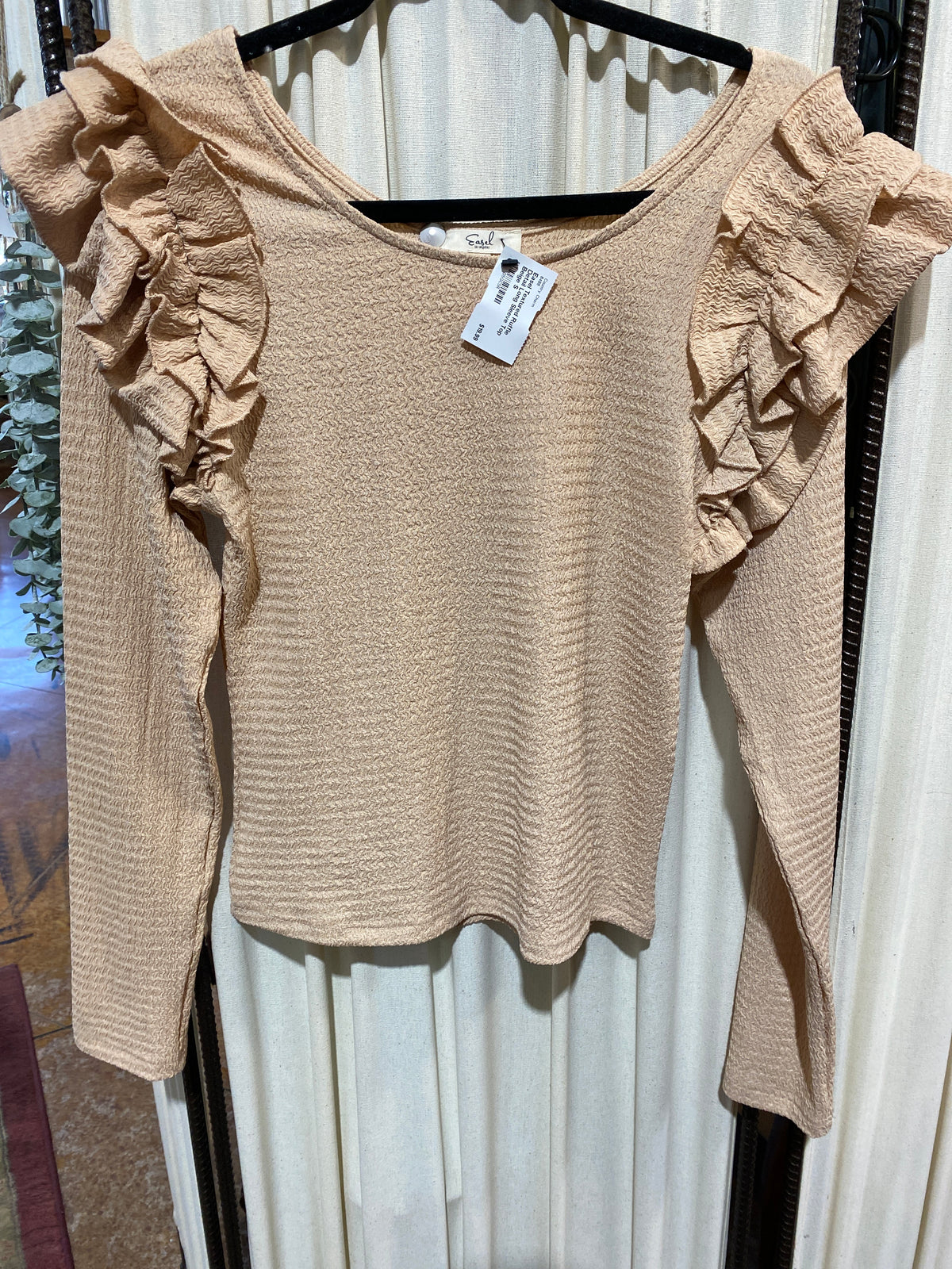 Textured Ruffle Detail Long Sleeve Top